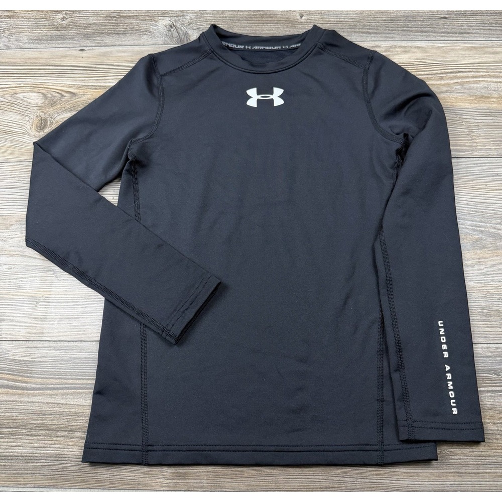 Under Armour Youth M Black Fitted Cold Gear Long Sleeve Shirt Crew Neck